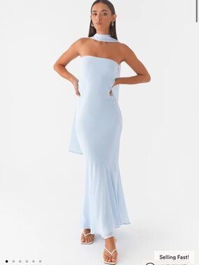 Peppermayo Strapless Pale Blue Gown with Neck Scarf